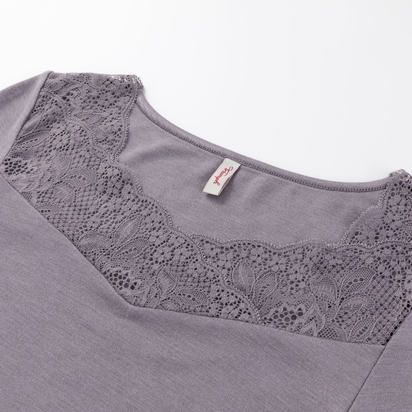 Triumph-Coffee Yarn Warm Series V-neck Top/Morning Gray - Picture 4 of 13